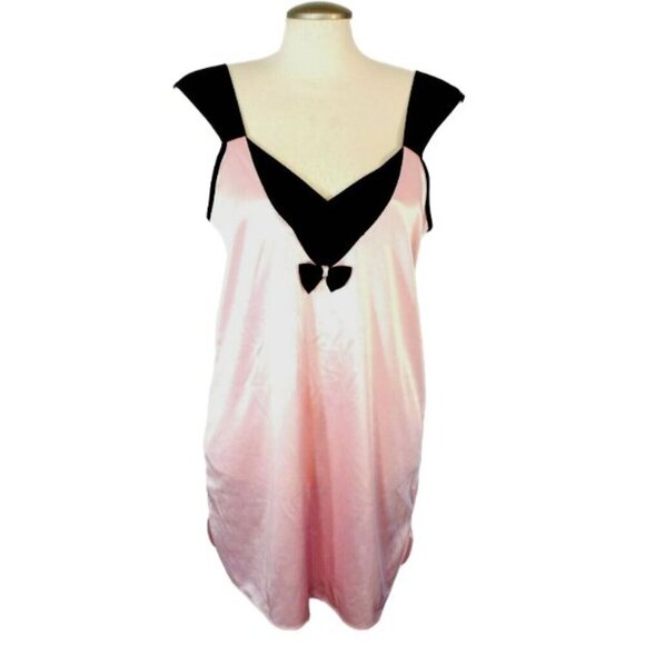 Womens Slip Dress Nightgown Nightie Dress Lingerie Small Pink Black Bow Coquette - Picture 1 of 3